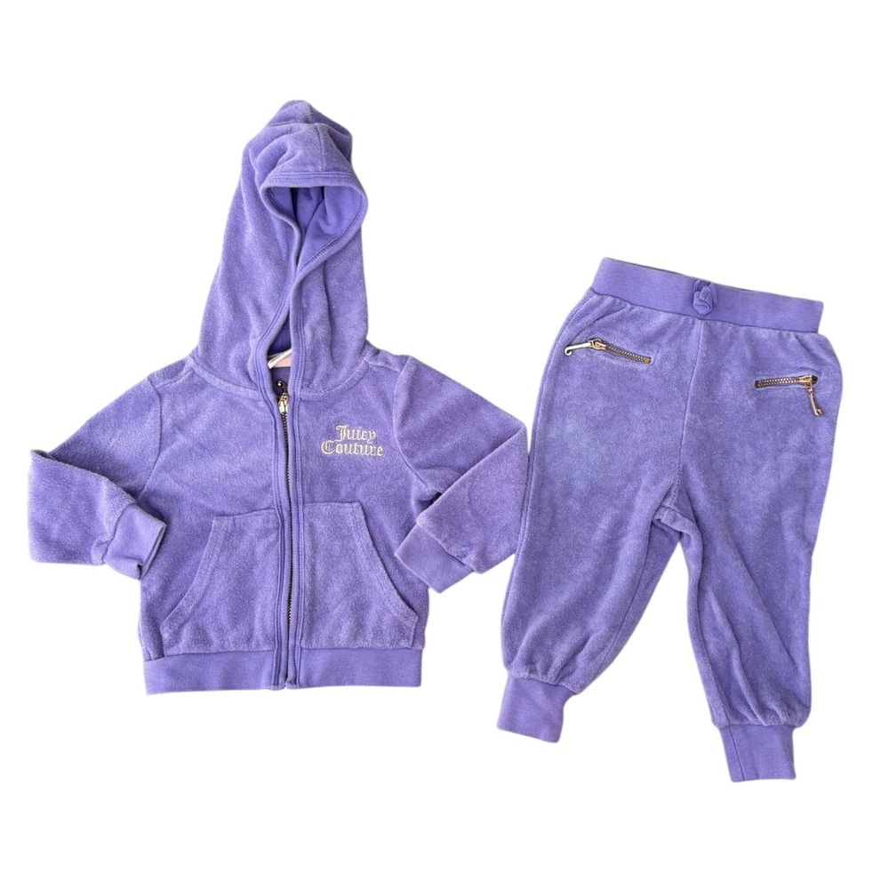 Juicy Couture Baby Purple Terrycloth Tracksuit‎ Set Purple Gold Sequin Logo 6/9M